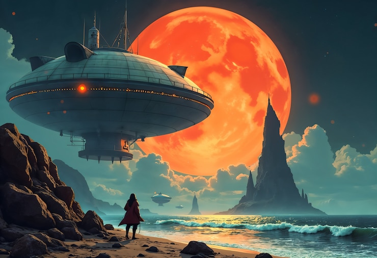 Free Photo retro futuristic space travel