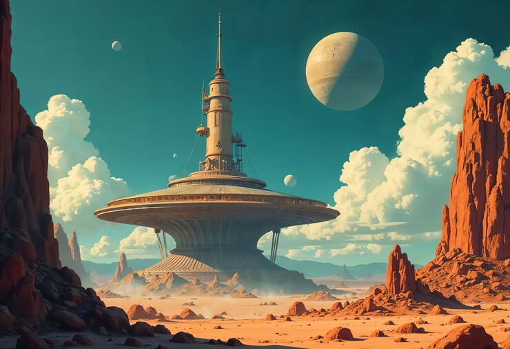 Free Photo retro futuristic space travel