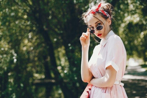 Retro girl in a park