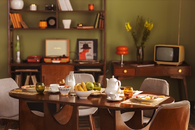 Retro interior design table with food