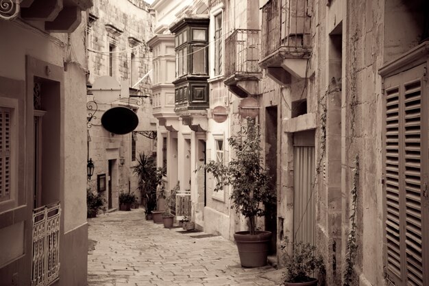 Retro photo of ctreet in old European town