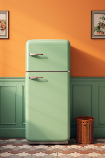 Retro refrigerator indoors