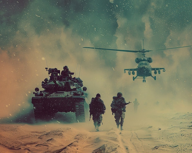 Free photo retro style view of combat tank vehicle during war time