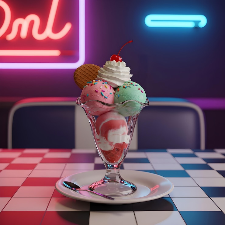 Free Photo retro sundae delight with a cherry on top