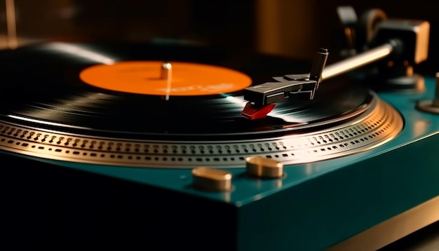 Retro turntable spinning old fashioned grooved soundtrack variation generative AI