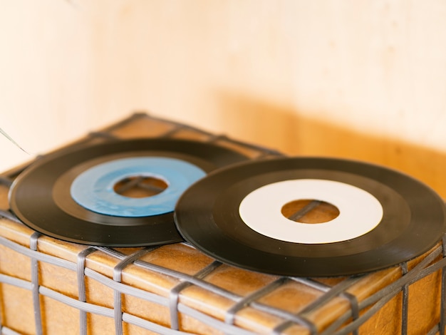 Free photo retro vinyl records stack up