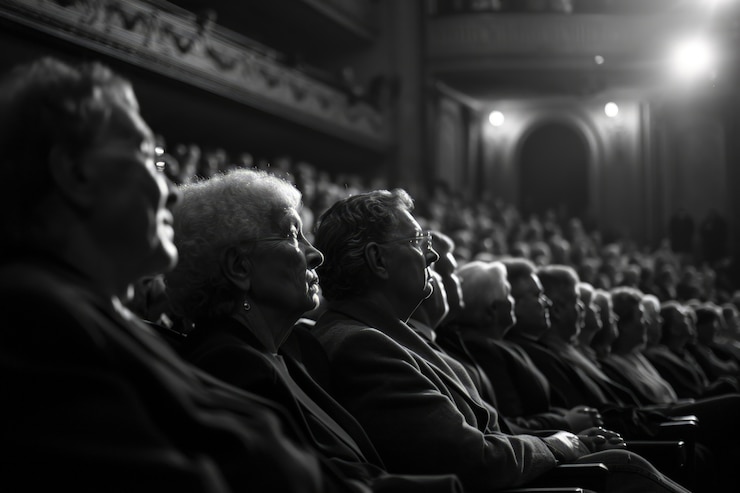 Free Photo retro world theatre day scenes with audience sitting in the stalls of a theatre