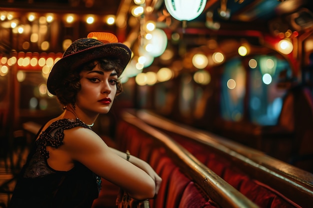 retro world theatre day scenes with a burlesque woman in a vintage theatre