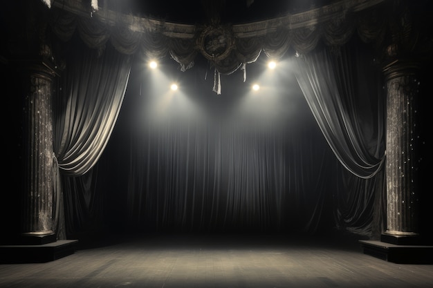 カーテンとステージを備えたレトロな世界劇場の日のシーン