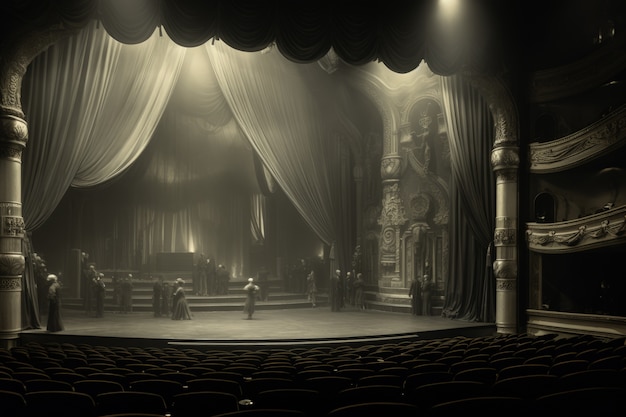 Retro world theatre day scenes with an opera