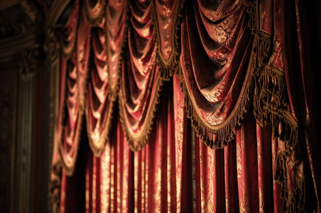 劇場のカーテンのあるレトロな世界劇場の日のシーン