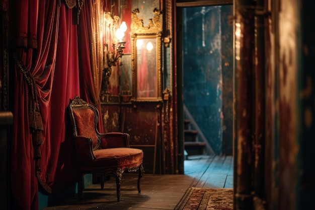 retro world theatre day scenes with vintage backstage