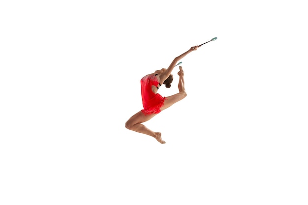 Rhythmic gymnast isolated on white