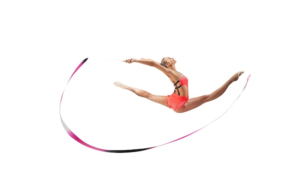 Rhythmic gymnast isolated on white