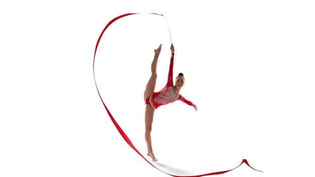 Free photo rhythmic gymnast in professional arena