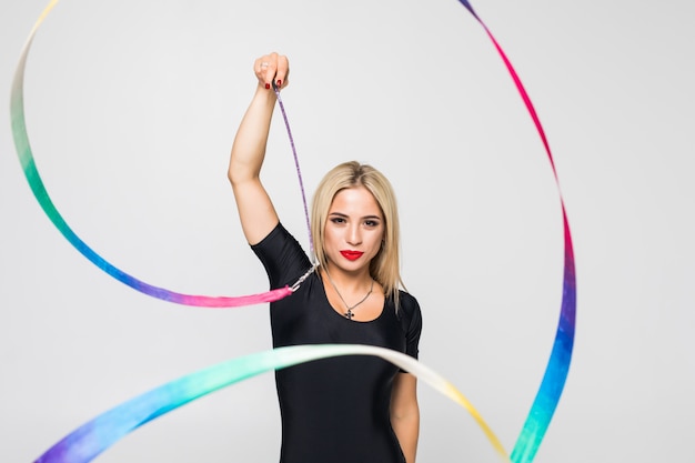 Rhythmic gymnast with gymnastics tape isolated