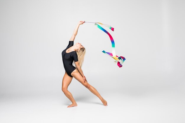 Rhythmic gymnast with gymnastics tape isolated