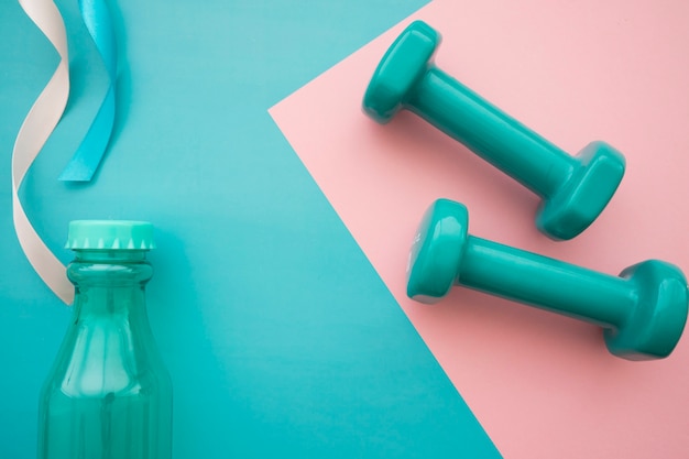 Ribbons, bottle and dumbbells