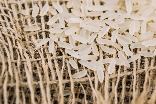 Rice grains on linen fabric