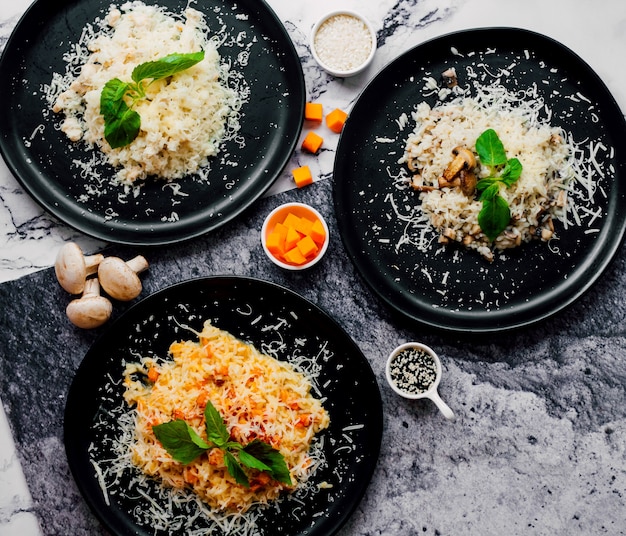 Rice and mushrooms with cheese on top