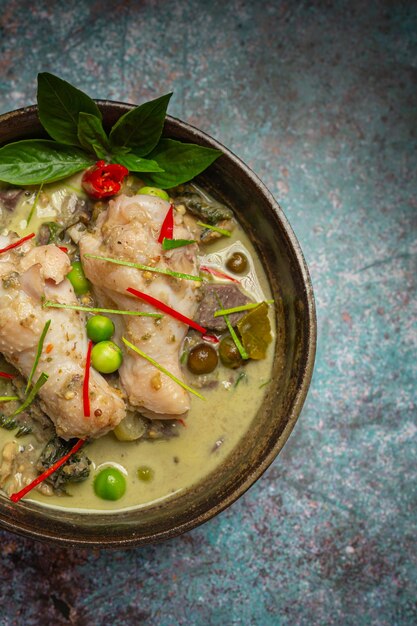 Rice Noodles, Chicken Green Curry, Coconut Milk Thai Food.