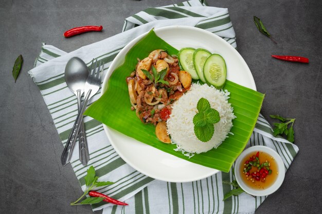 Rice with Basil and Minced Pork.