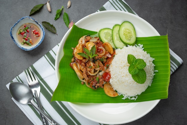 Rice with Basil and Minced Pork.