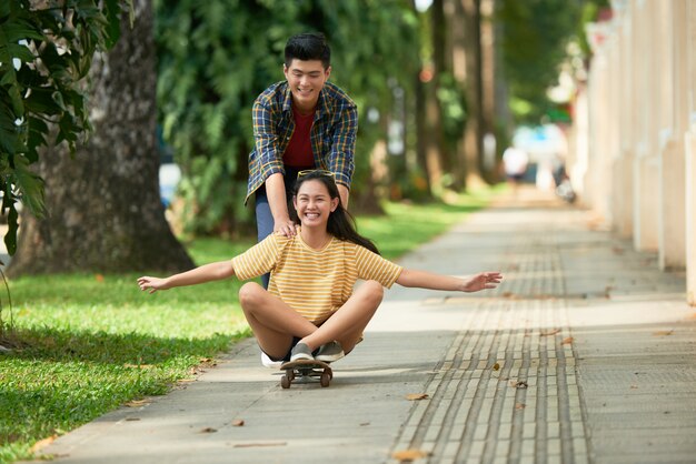 Riding a skateboard