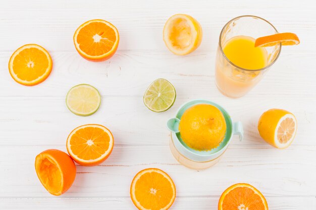 Ripe citrus halves on light surface