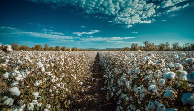 AI によって生成された夕暮れの牧草地で熟した綿花