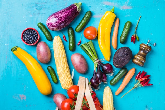 Ripe healthy vegetables and basket