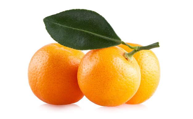白い背景に分離された熟したマンダリン（クレメンタイン）オレンジ Premium写真