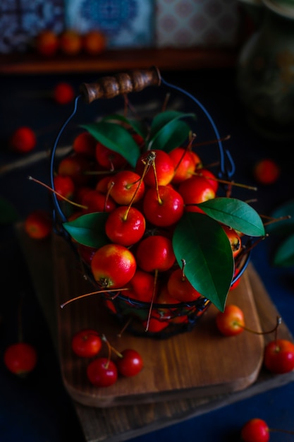 Ripe red apples in storage food basket