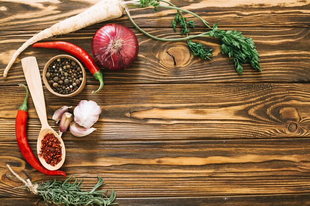 Ripe vegetables on table