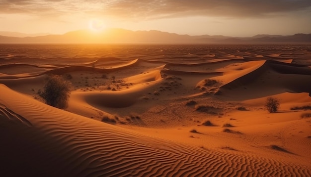 Rippled sand dune majestic mountain tranquil scene generated by AI