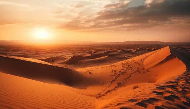 Rippled sand dunes in Africa at sunset generated by AI