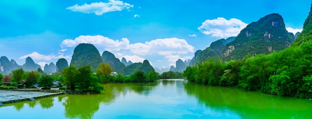 river travel morning scenic asian green