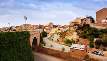 Free photo road bridge and residence district in teruel