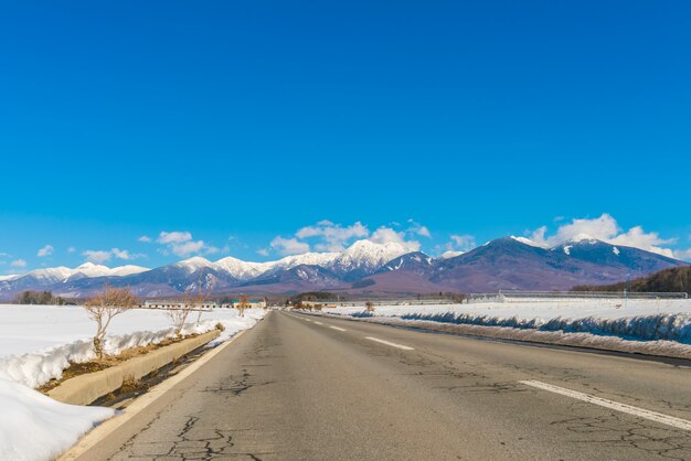 Road to mountain in  Winter ( Japan )