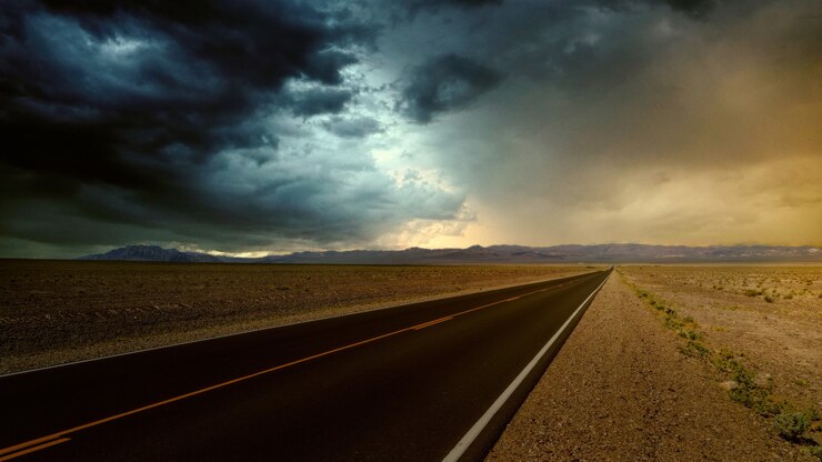 Road pavement on the desert