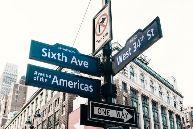 Road signs on pillar in downtown