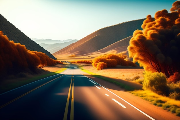 A road with a mountain in the background