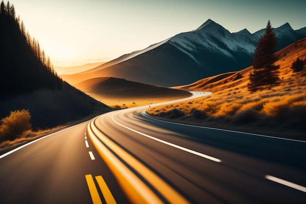 A road with a mountain in the background