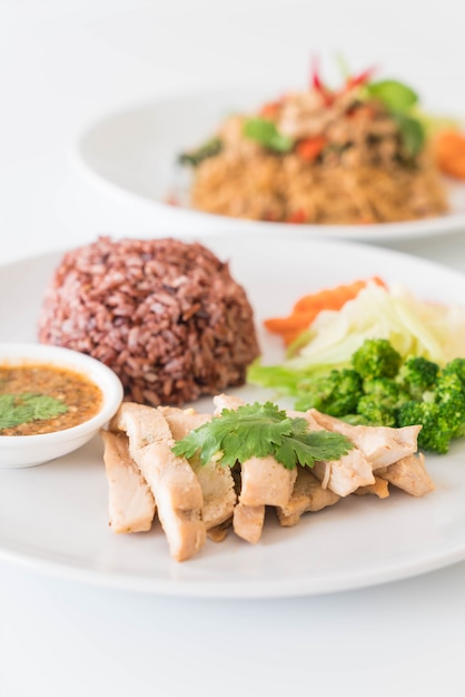 roast chicken and vegetable with berry rice