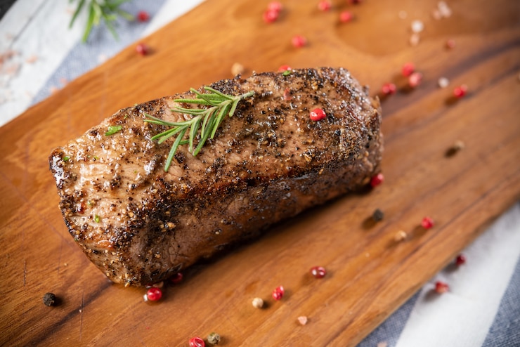 Бесплатный Фотография жареная говяжья вырезка с розмарином и перцем