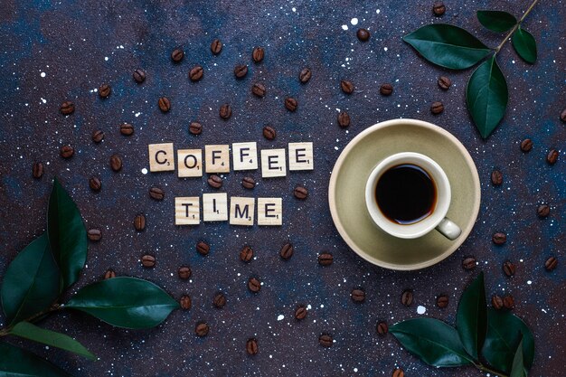 Roasted coffee beans and coffee bean shaped cookies