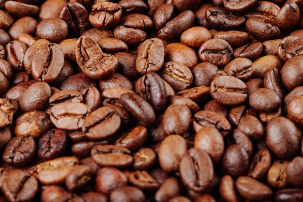 Roasted coffee beans top view