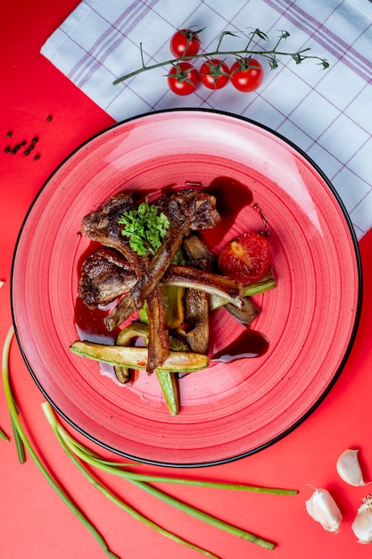Roasted lamb ribs with vegetables