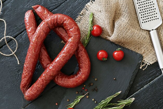 Roasted sausages with ingredients
