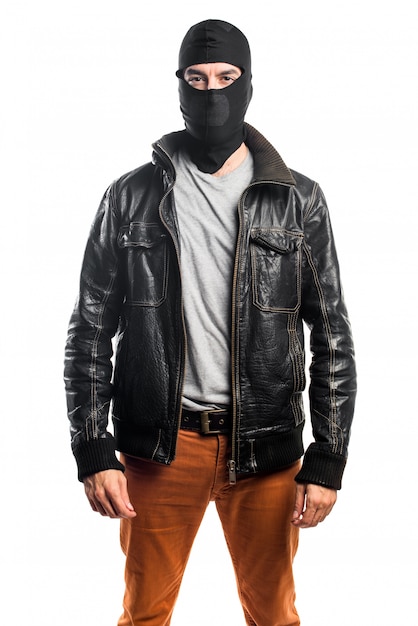 Free photo robber wearing a leather jacket